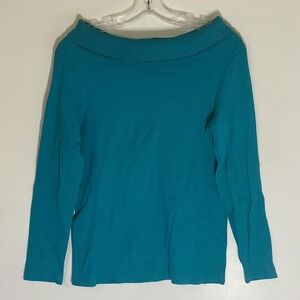 Rafaella Studio Sweater Womens Medium Teal Blue Boat Neck Stretch Knit